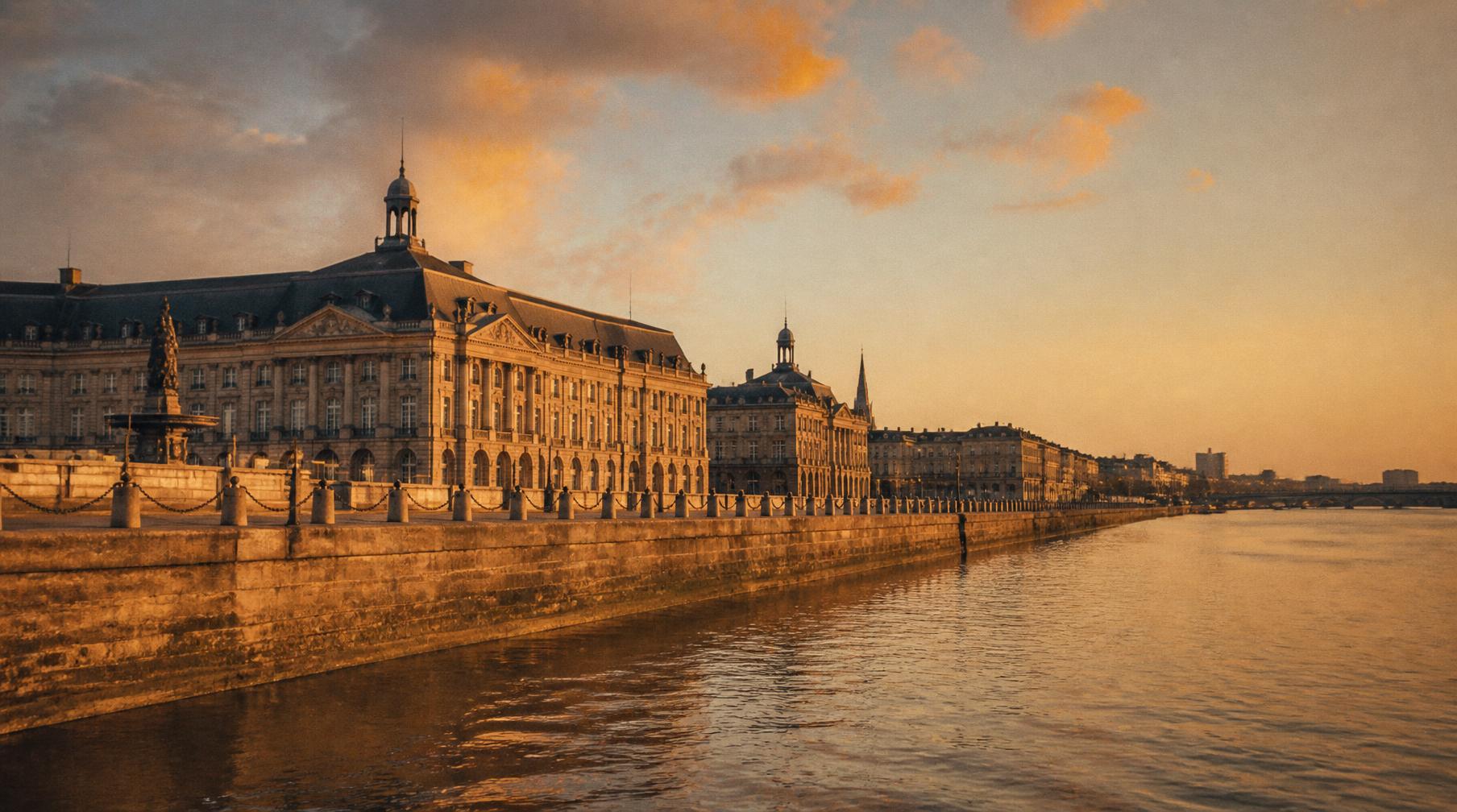Place de la Bourse et la Garonne à l’heure dorée